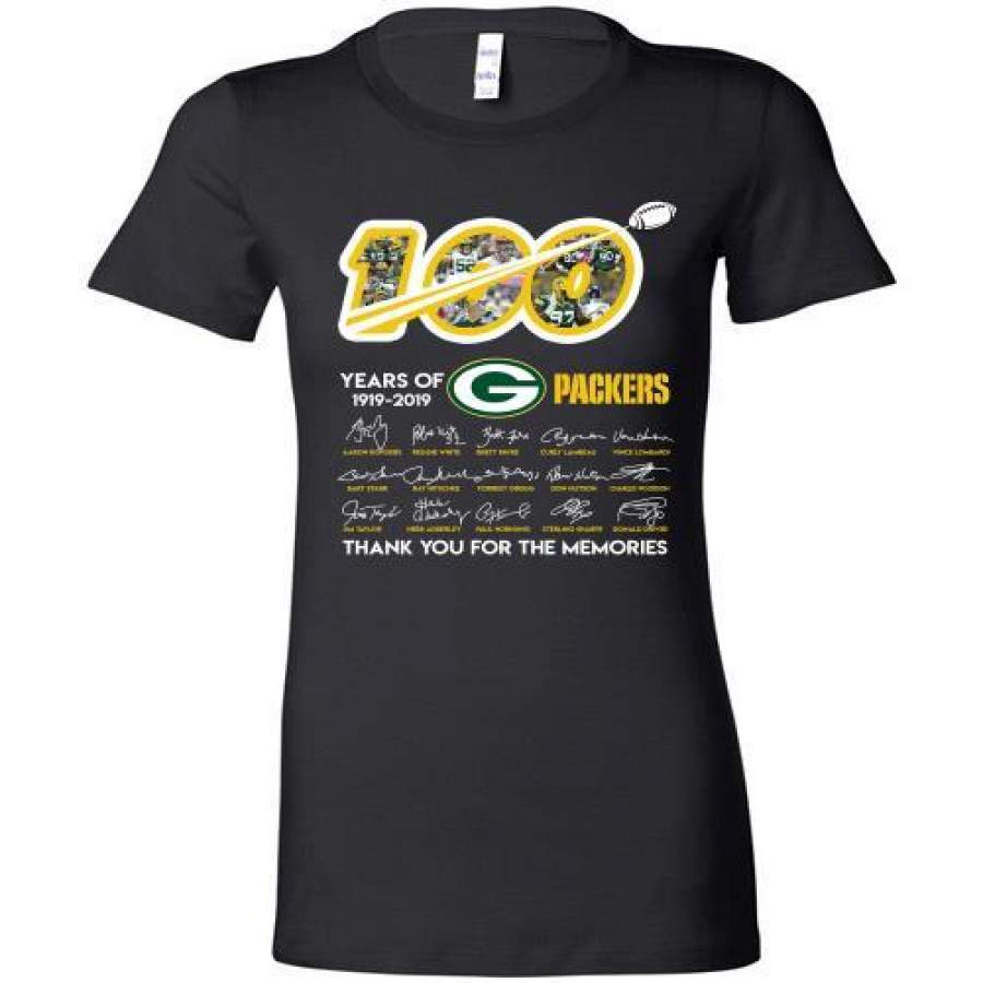 100 Years Of Green Bay Packers T-Shirt Anniversary Signature For Fans Bella Ladies Tee
