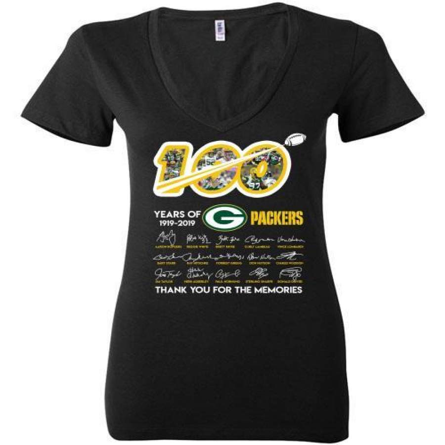 100 Years Of Green Bay Packers T-Shirt Anniversary Signature For Fans Ladies Deep V-Neck