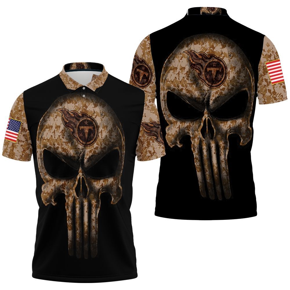 Camouflage Skull Tennessee Titans American Flag Polo Shirt