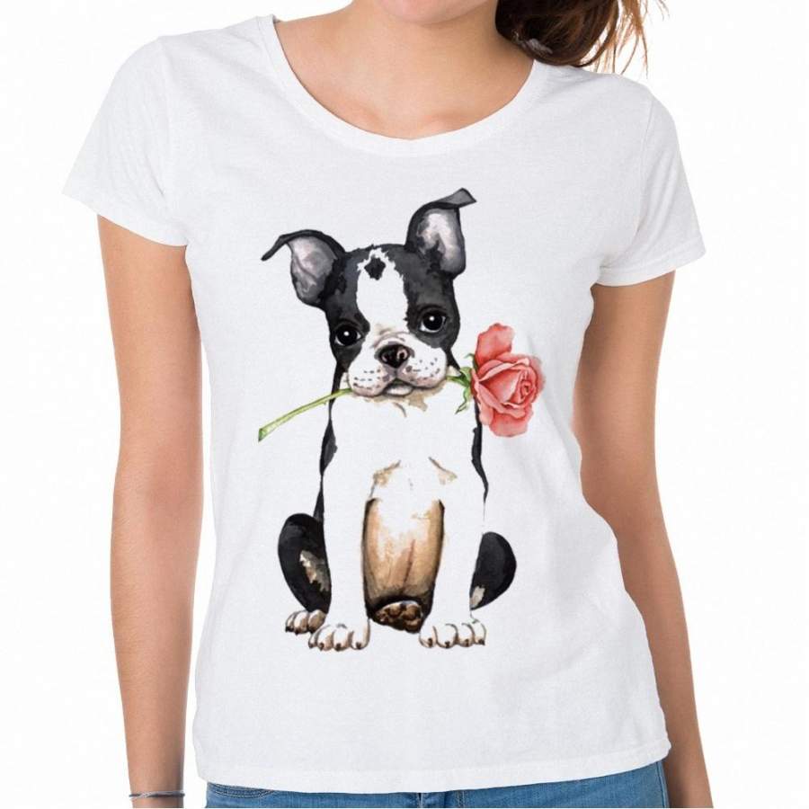 2018 Valentine’S Day Boston Rose Female T-Shirts Street Fashion White T Shirt Women Fashion Tee Shirts Designer Tshirts