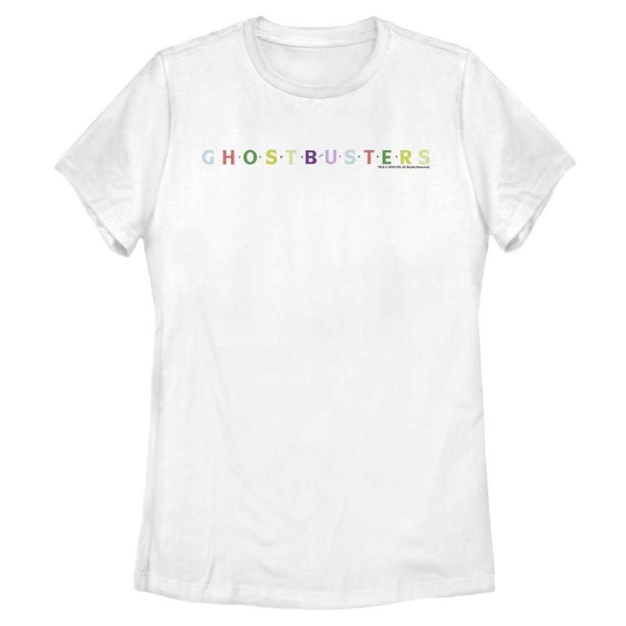 Multi-Colored Spellout – Ghostbusters White T-Shirt, Women’s