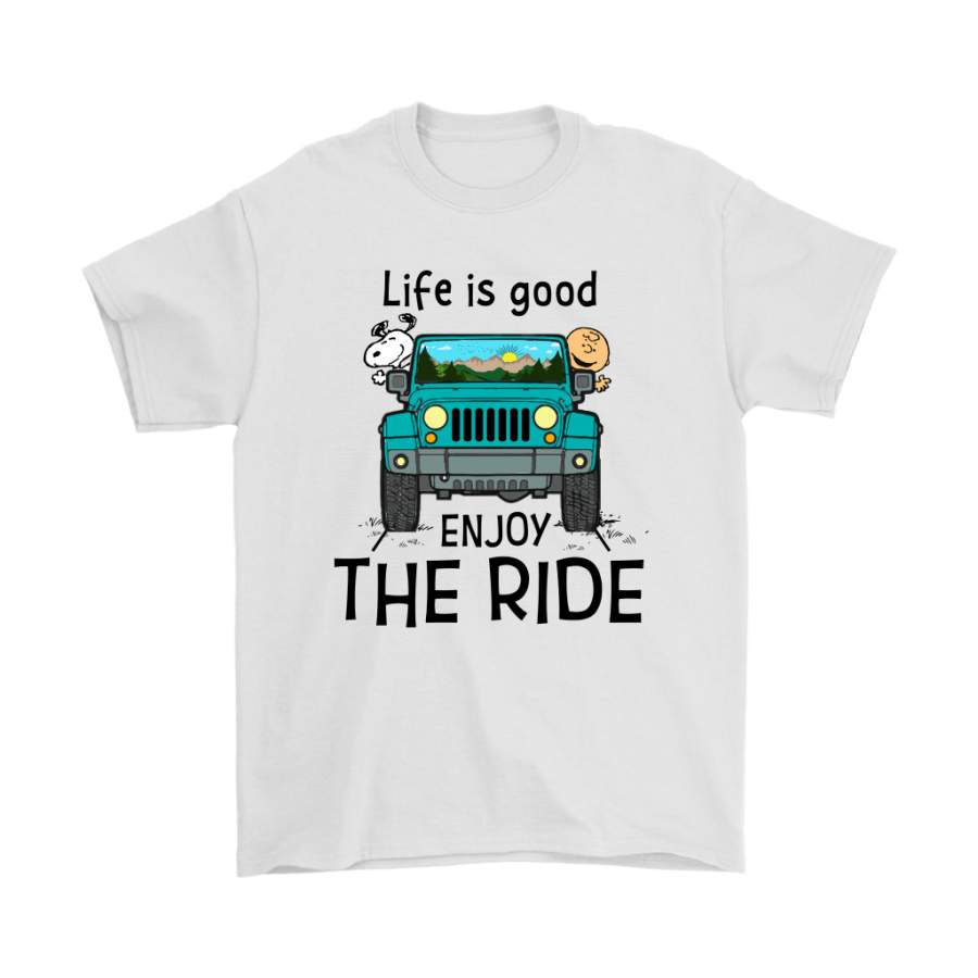 Life Is Good Enjoy The Ride Snoopy And Charlie Brown Jeep Shirts