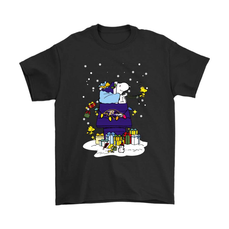 Baltimore Ravens Santa Snoopy Brings Christmas To Town Shirts