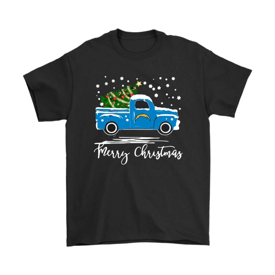 Los Angeles Chargers Car With Christmas Tree Merry Christmas Shirts