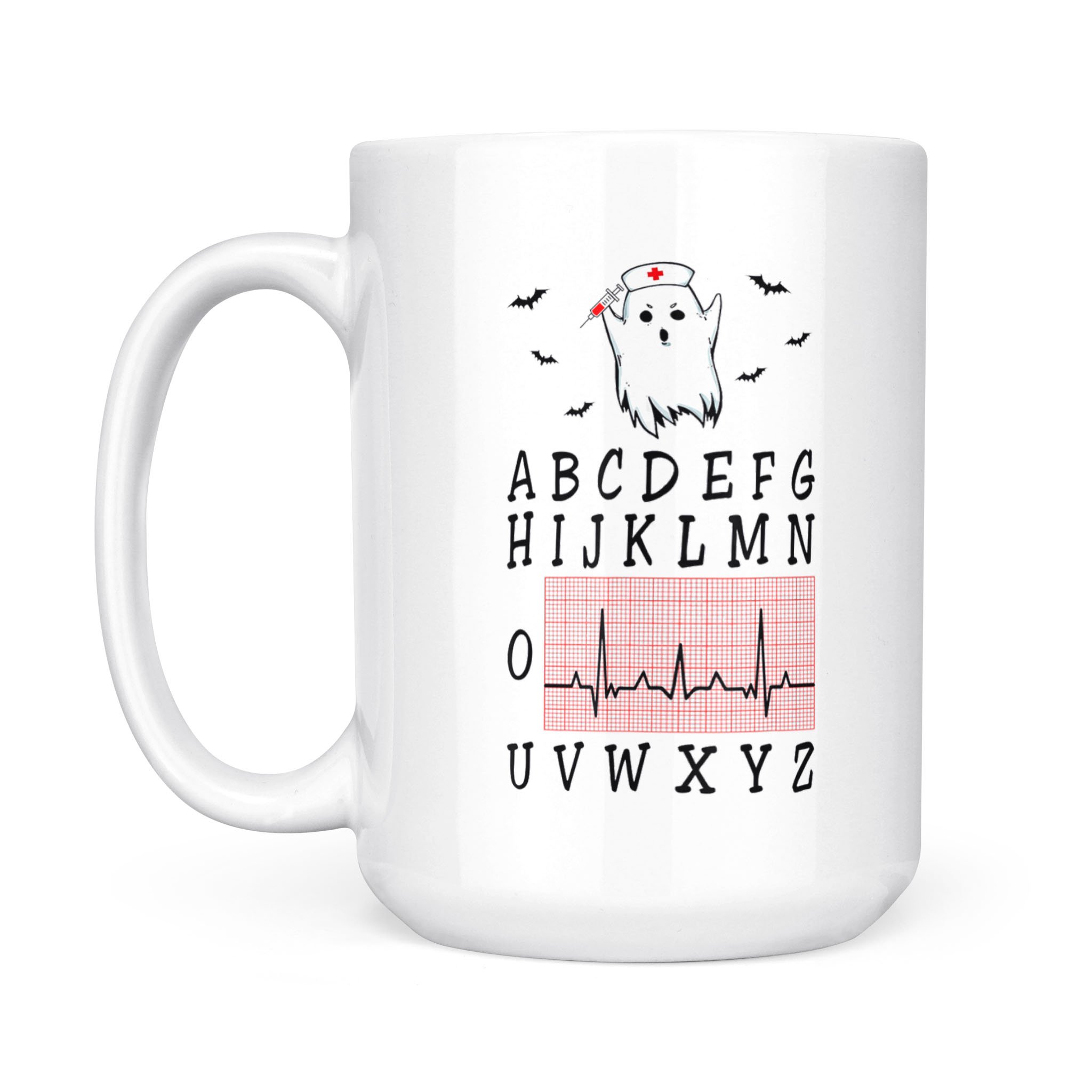 Alphabet PQRST Wave Heartbeat Boo Ghost Nurse Halloween – White Mug