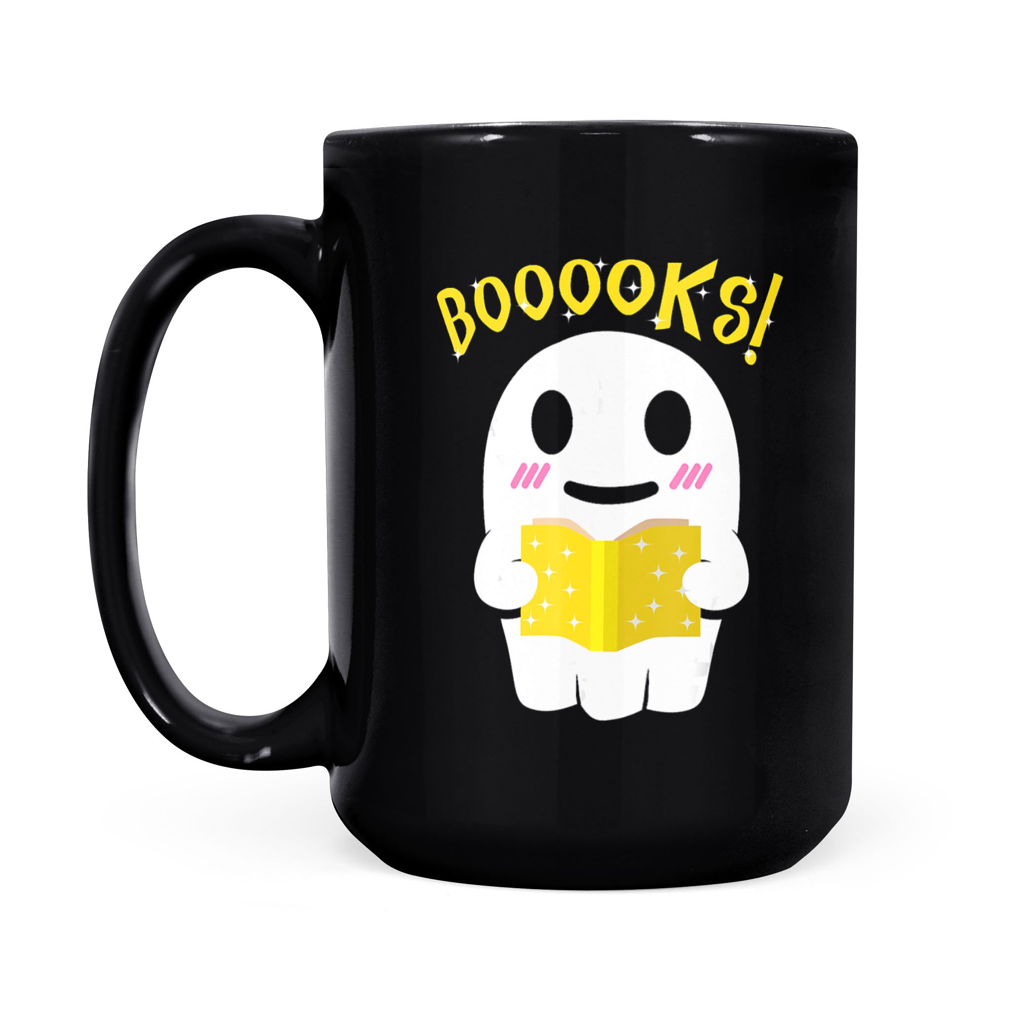 Booooks Cute Ghost Reading Book Halloween – Black Mug