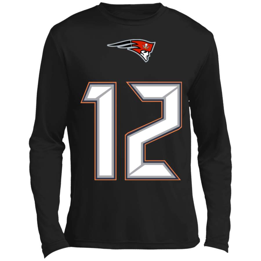 Brady Tampa Bay / Patriots Custom Fused Logo Tampa Bay Patriots White Text Long sleeve Moisture Absorbing T-Shirt