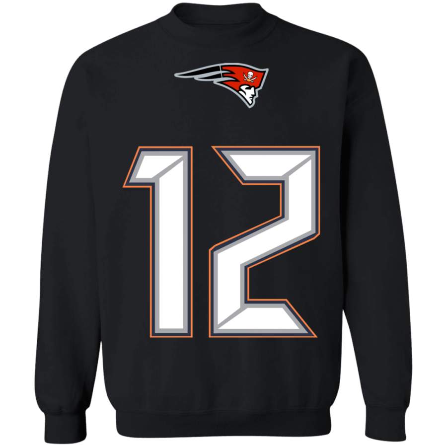 Brady Tampa Bay / Patriots Custom Fused Logo White Text Crewneck Pullover Sweatshirt