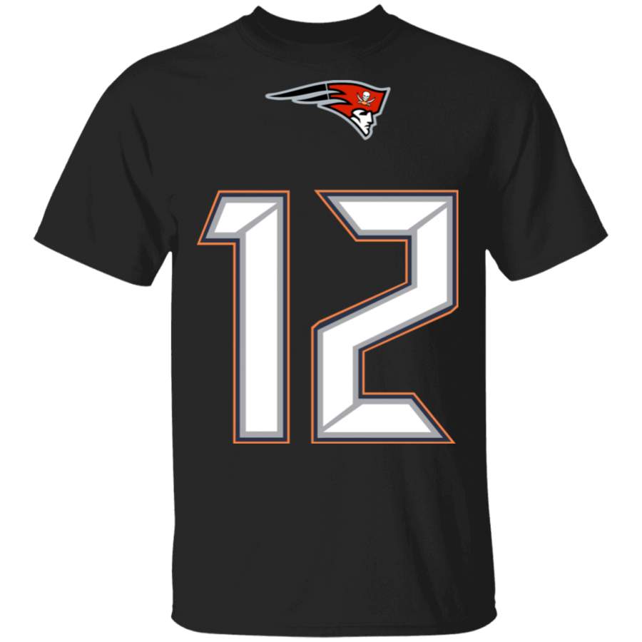 Brady Tampa Bay / Patriots Custom Fused Logo White Text T-Shirt