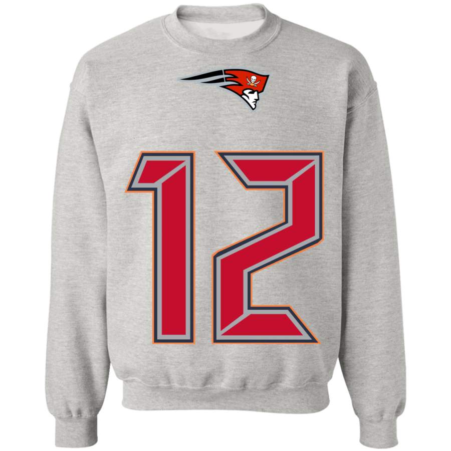 Brady Tampa Bay / Patriots Custom Fused Logo Crewneck Pullover Sweatshirt