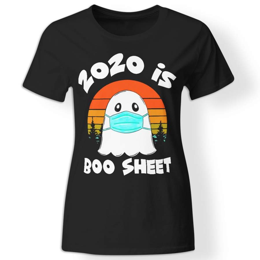 Ghost in mask happy halloween 2020 boo sheet funny gift t-shirt for women, black