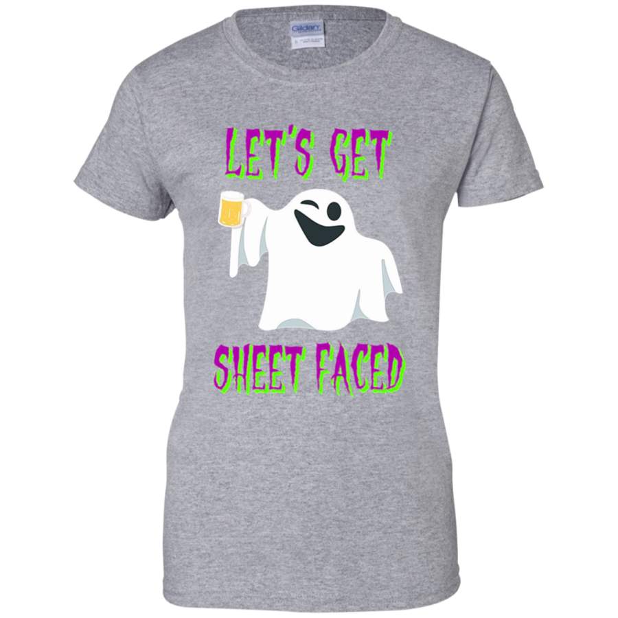 Funny Halloween Let’s Get Sheet Faced Ghost T-Shirt Ladies