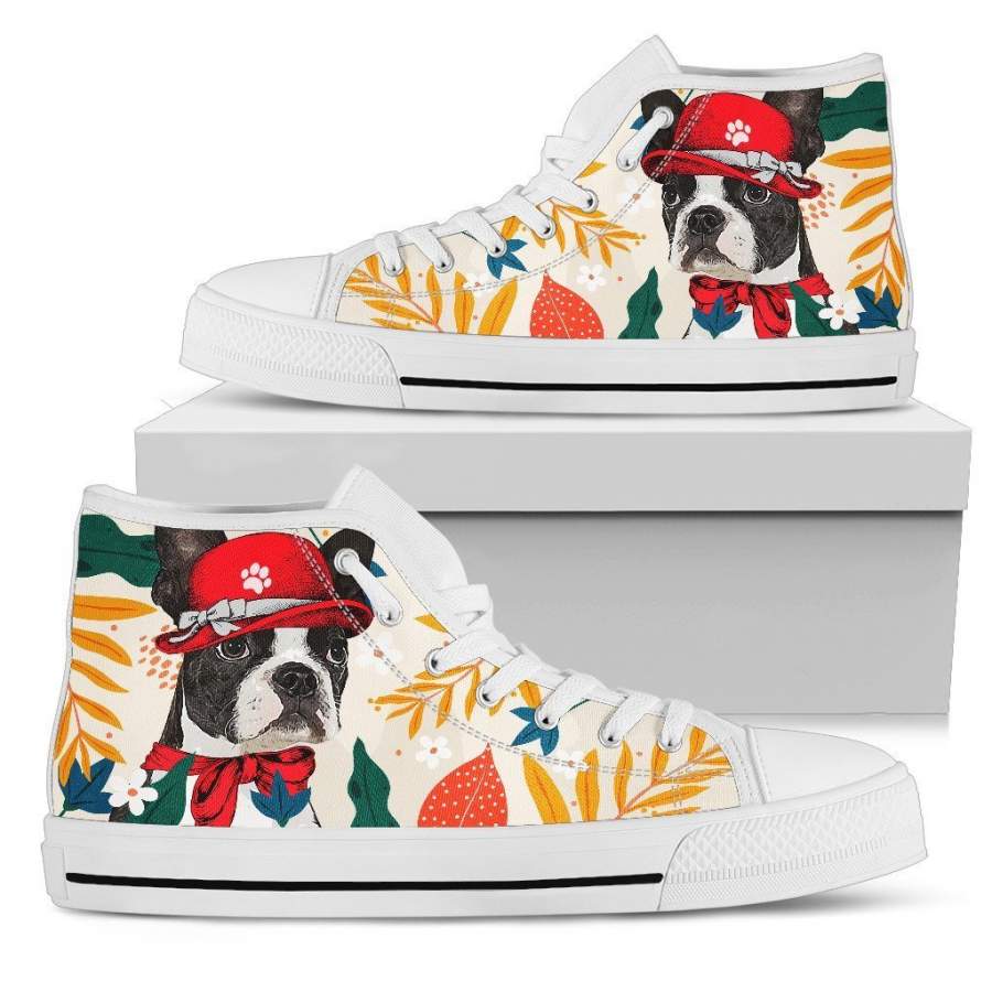 Boston Terrier Dog Sneakers Women High Top Shoes Funny Gift PT19