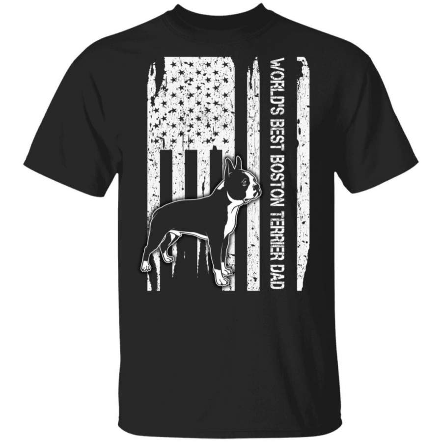 Boston Terrier Dog Dad T-Shirt World Best Dog American Flag Tee HA11