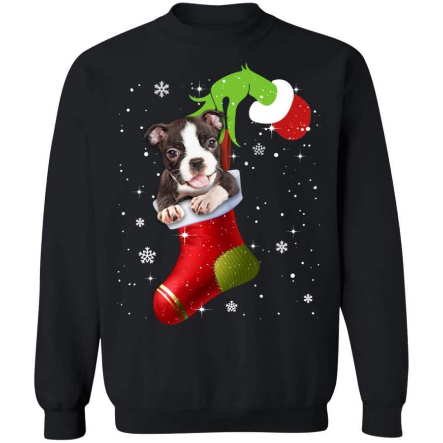 Christmas Dog Sweater Boston Terrier Stocking Xmas Gift Shirt VA12