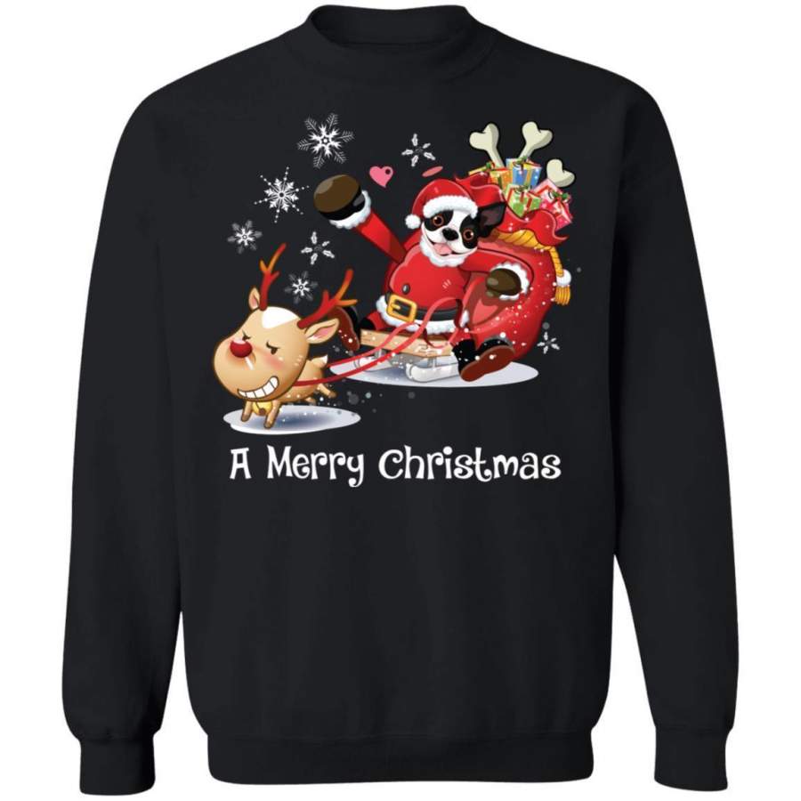 A Merry Christmas Santa Boston Terrier Dog Sweatshirt Xmas Gift MN11