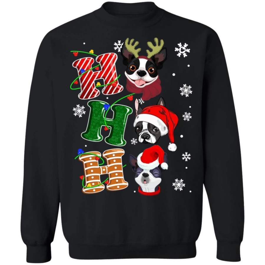 Christmas Dog Sweater HoHoHo Boston Terrier Santa Sweatshirt Xmas HA12