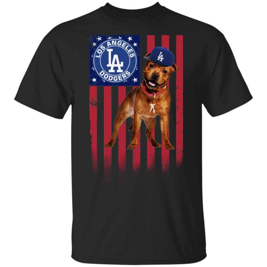 Los Angeles Dodgers Pit Bull USA Flag Dog T-Shirt Men Women Fan Gift HT209