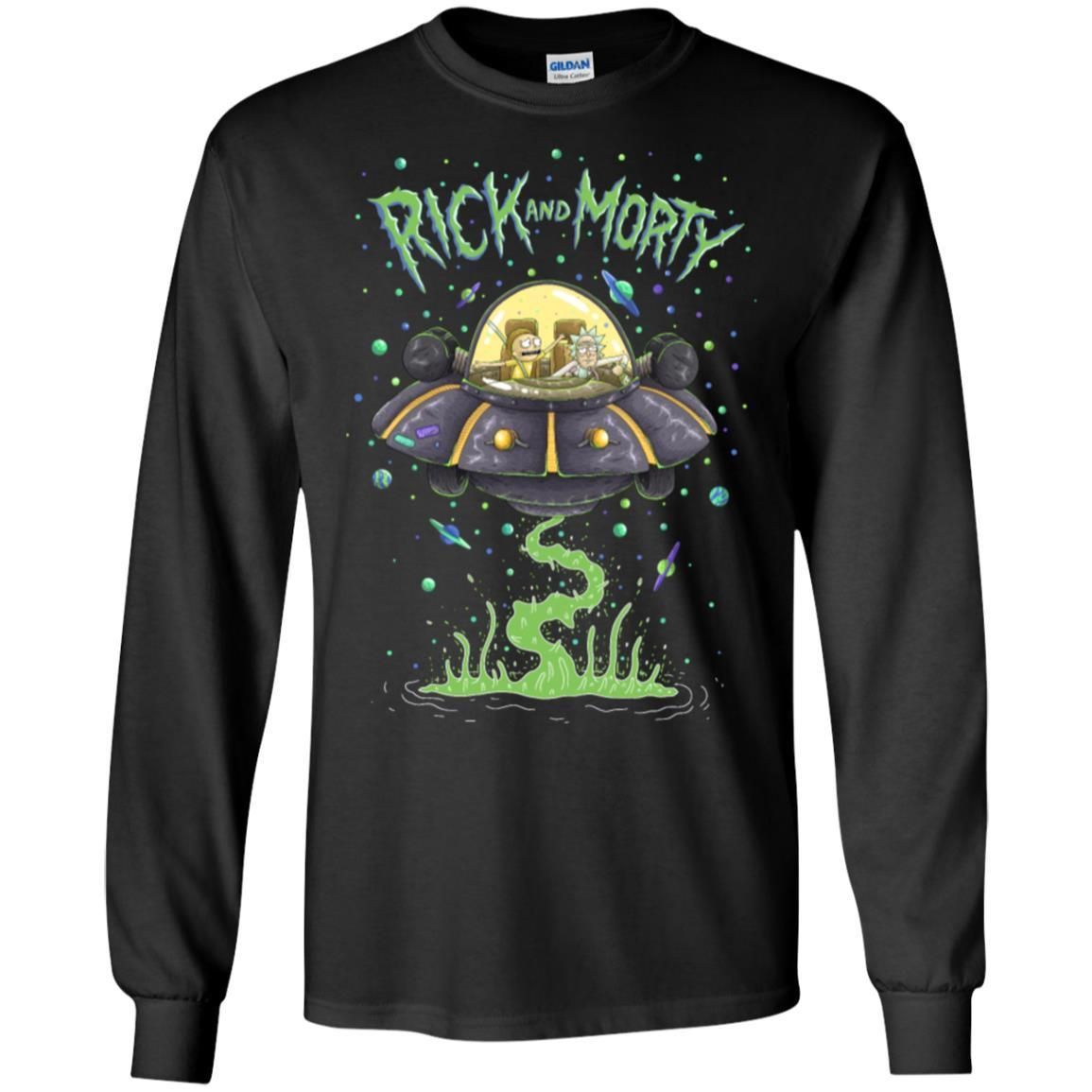 Rick And Morty Spaceship Illustration Men Long Sleeve Shirt