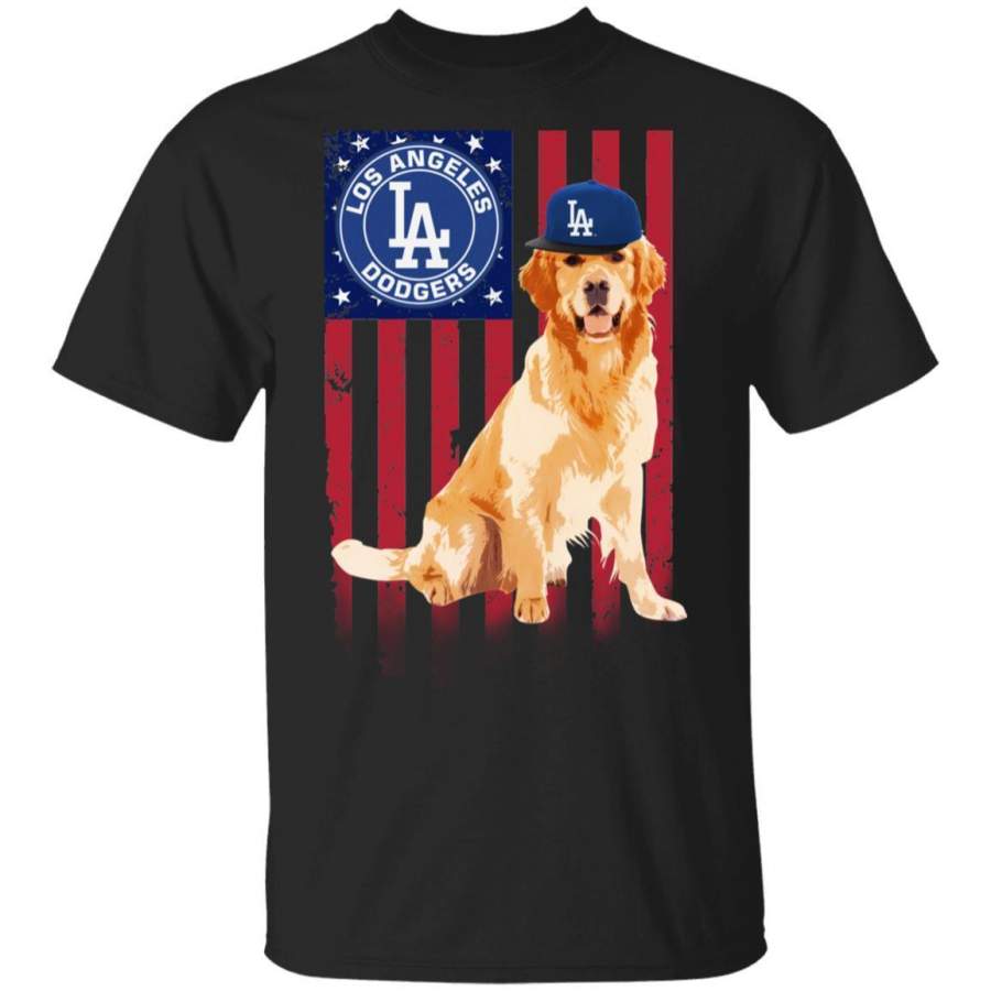 Los Angeles Dodgers Golden Retriever USA Flag T-Shirt Fan Gift Idea HT209