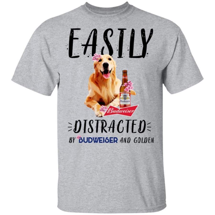 ?Easily Distracted By Budweiser and Golden Dog T-Shirt HT209