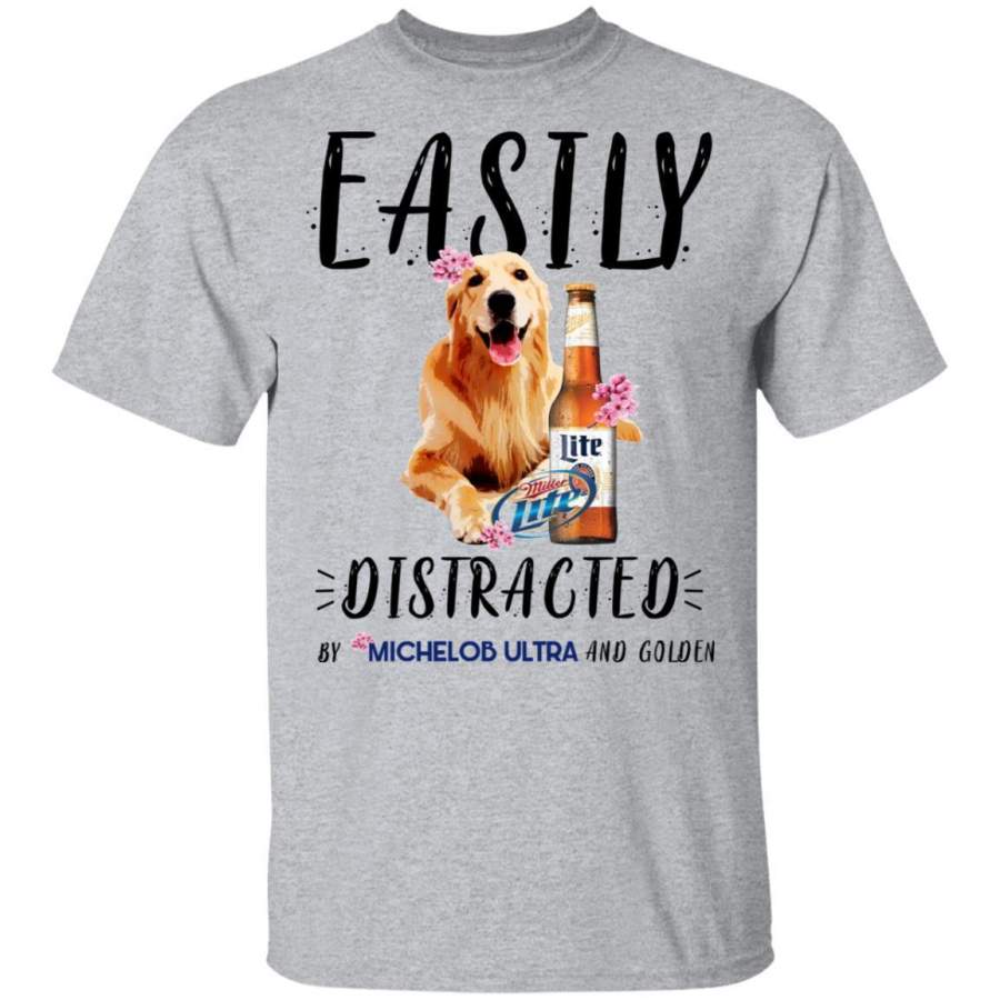 Easily Distracted By Golden Retriever And Miller Lite Beer Gift T-Shirt HT209