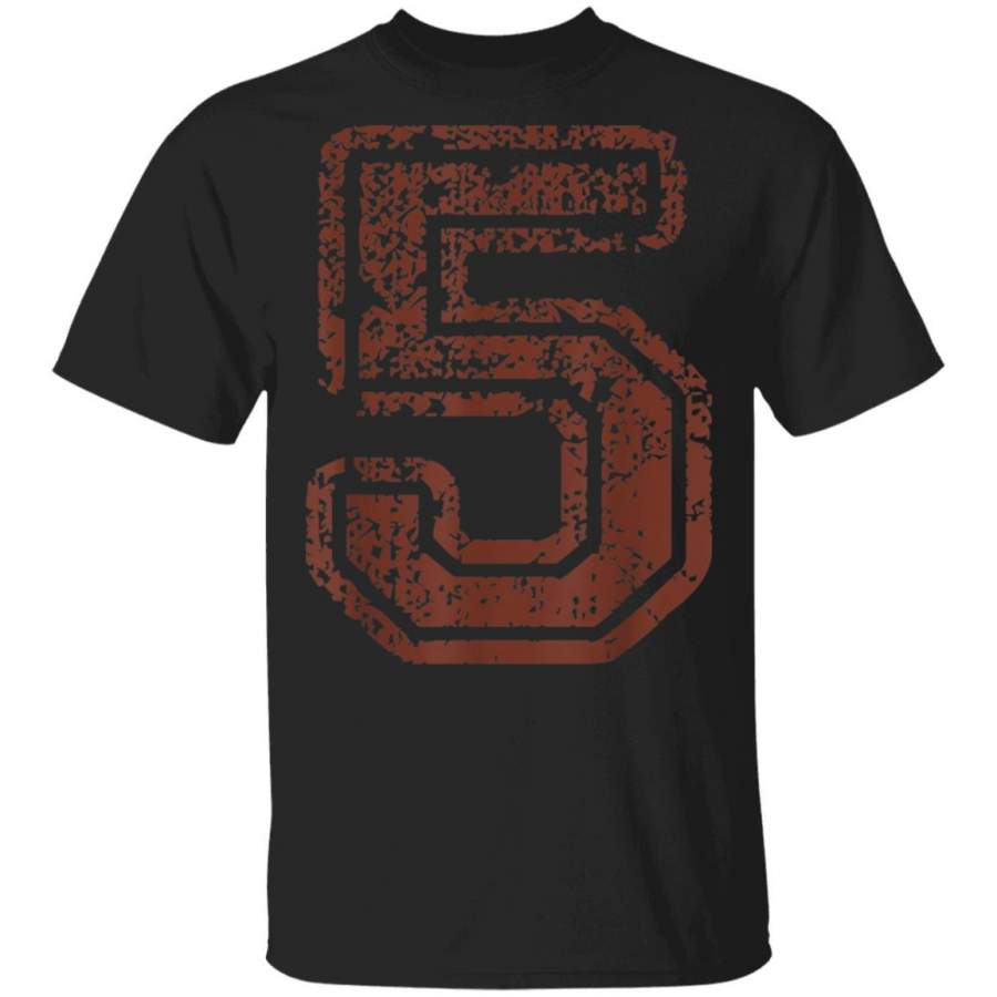 Big Maroon Number 5 Five Grunge Distressed Design T-Shirt