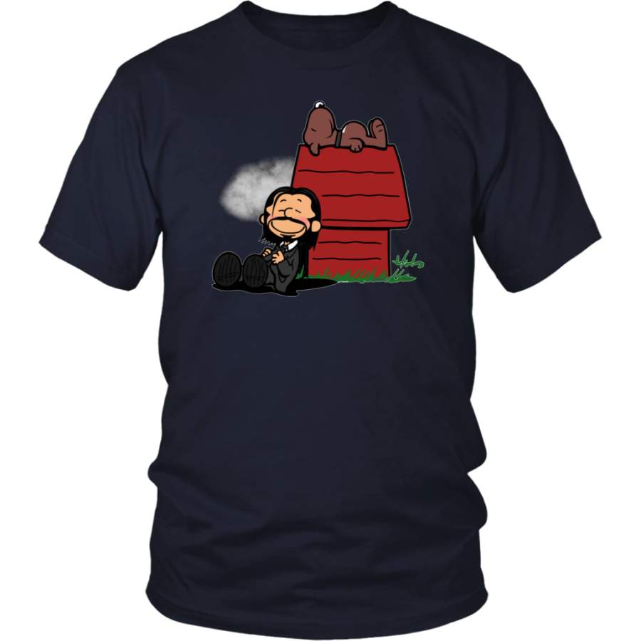 JOHN WICK AND DOG IN THE STYLE OF PEANUTS CHARLIE BROWN AND SNOOPY SHIRT