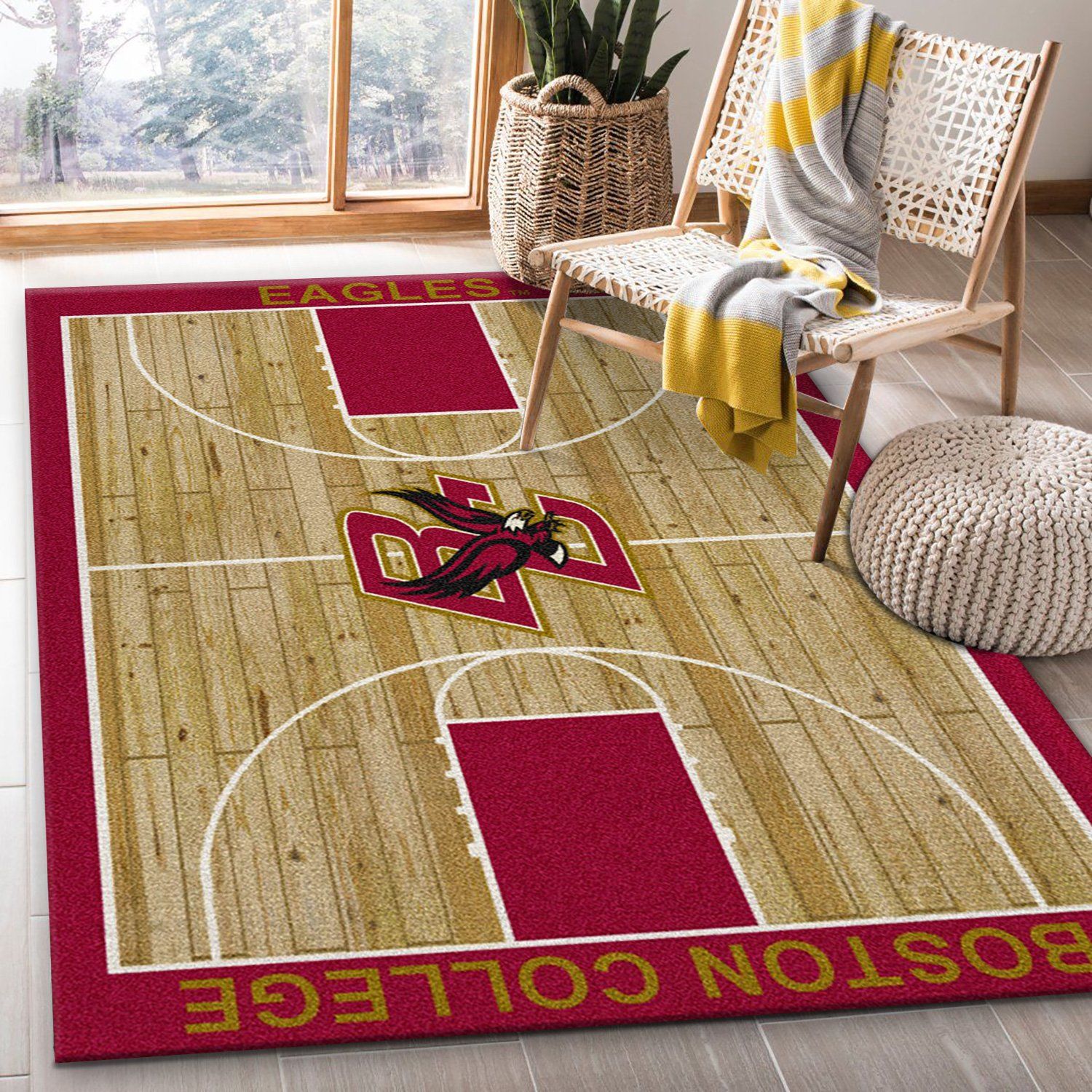 College Home Court Boston College Basketball Team Logo Area Rug, Bedroom Rug, Home US Decor