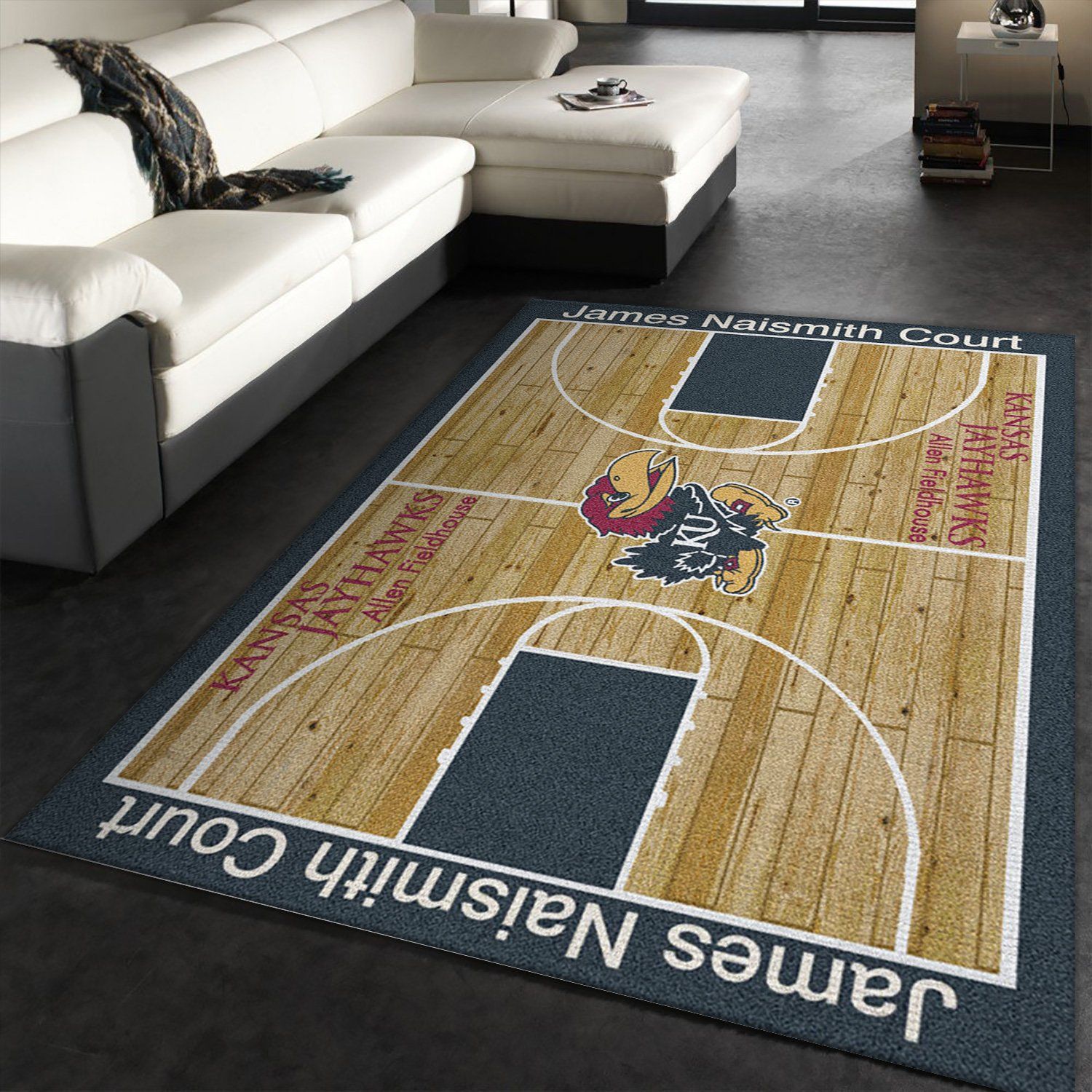 College Home Court Kansas Basketball Team Logo Area Rug, Kitchen Rug, US Gift Decor