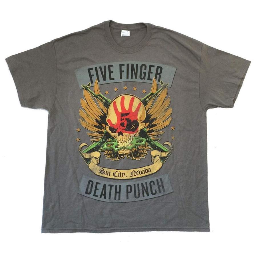 Five Finger Death Punch Locked & Loaded Tour Gray T-Shirt w/ Dates