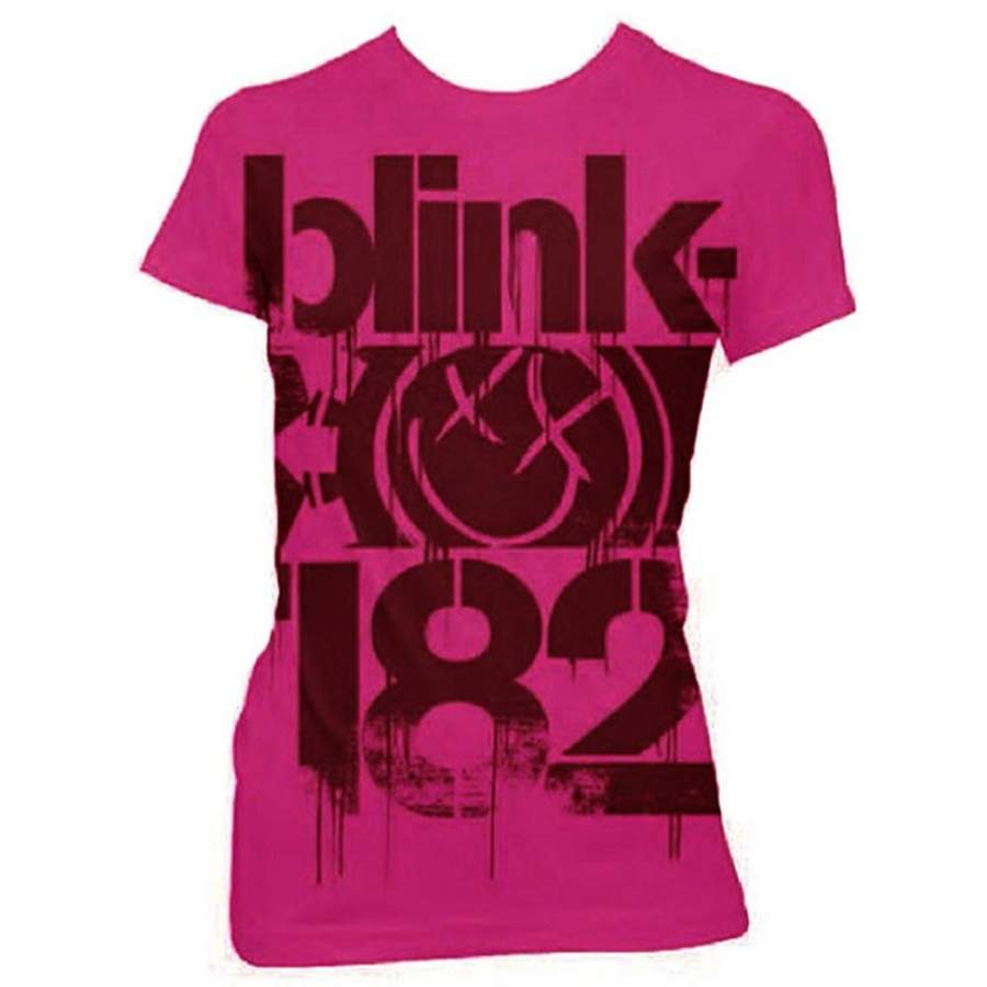 Blink 182 Smiley Face Logo 3 Bars Women’s Girls PINK T-Shirt