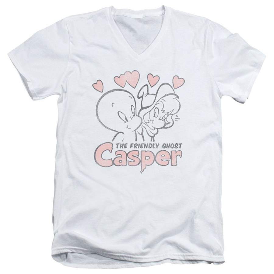 Casper The Friendly Ghost Casper And Wendy Hearts Retro Adult V-Neck T-Shirt