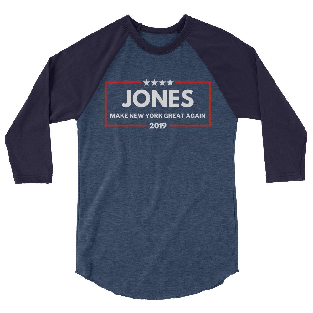 Libertee Jones 2019 Make New York Great Again Jersey Raglan T-Shirt 3/4 Sleeve Jones New York Football Shirt