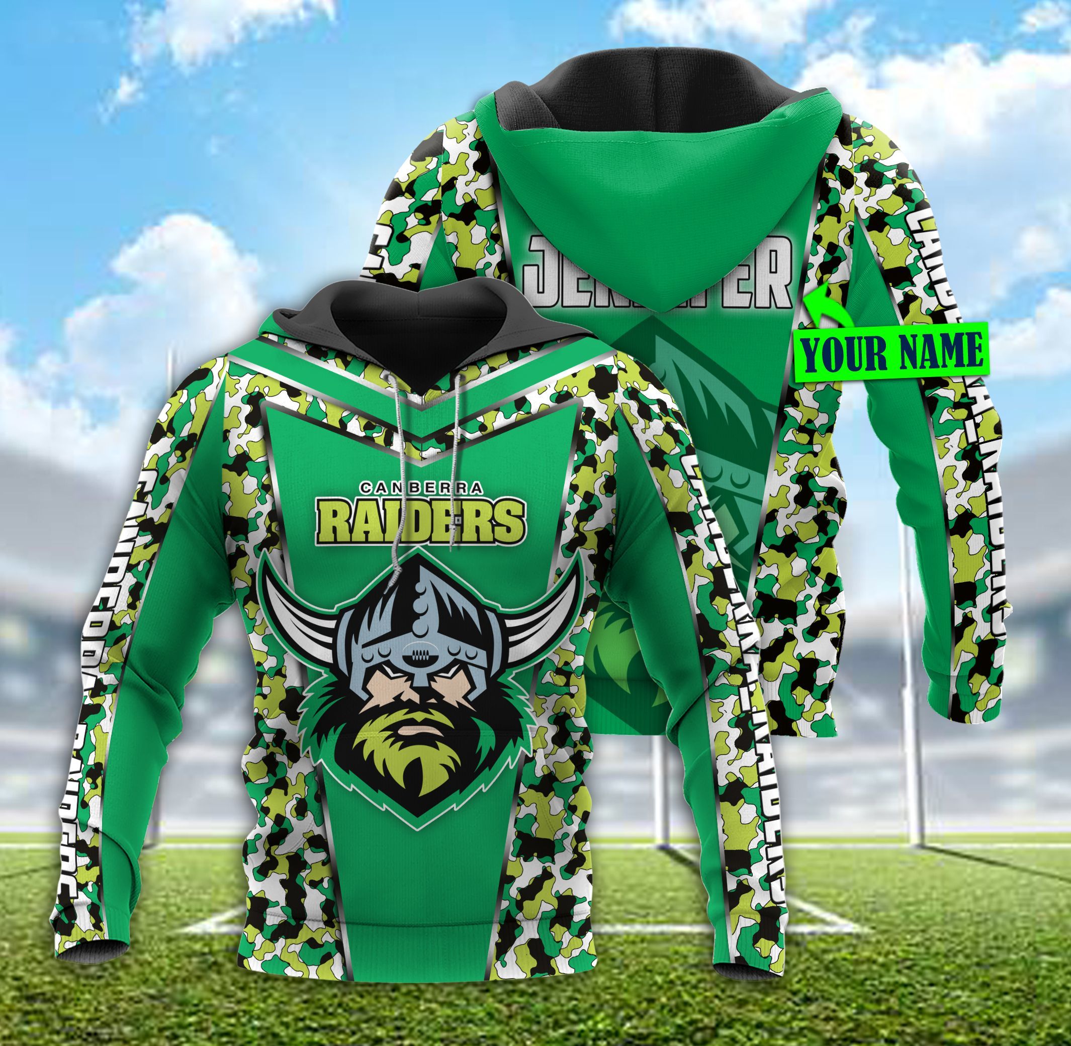 DTT HD0135 Canberra Raiders 3D Hoodie Camo