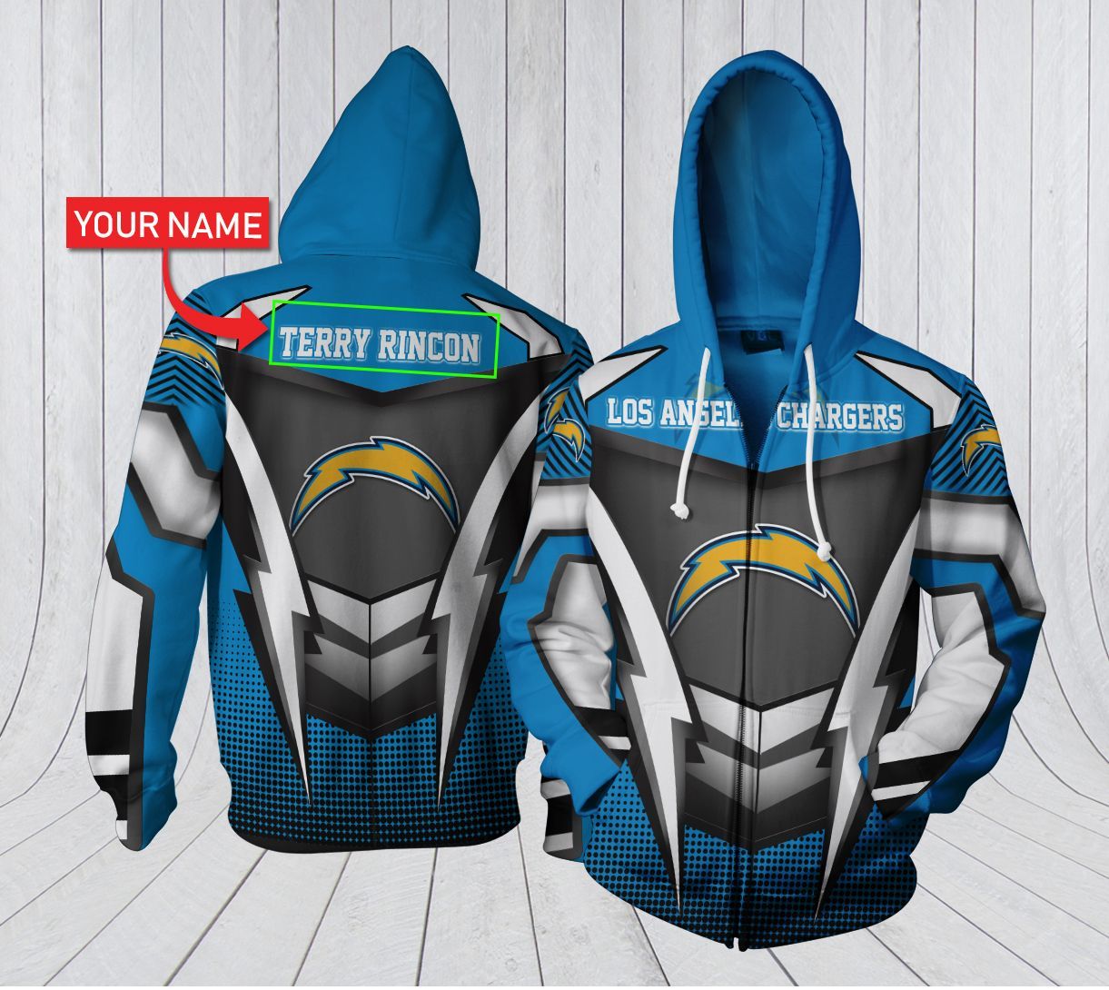 HA3D07CT097 Los Angeles Chargers 3D Clothing Personalized