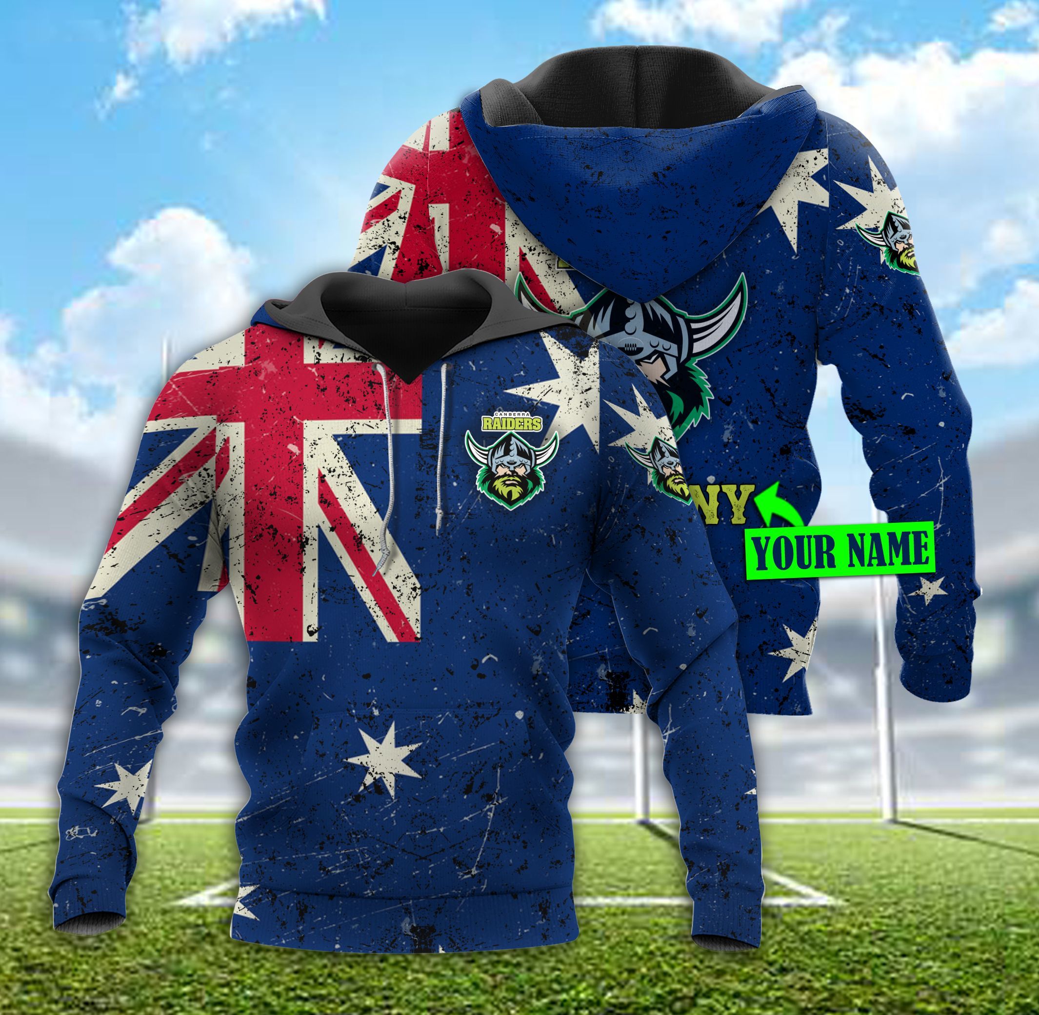 DTT HD0146 Canberra Raiders 3D Hoodie Flag