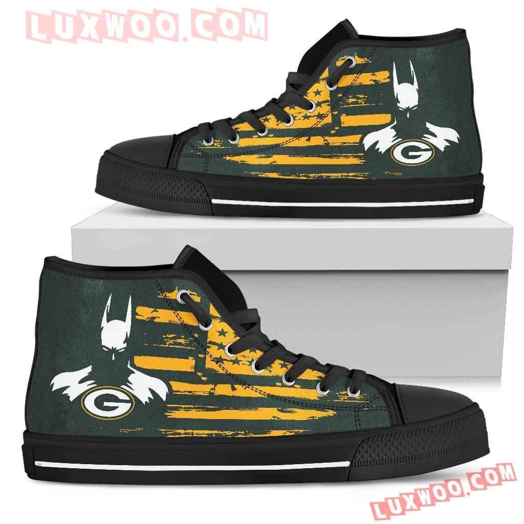 Batman Style Big Green Bay Packers High Top Shoes Sport Sneakers