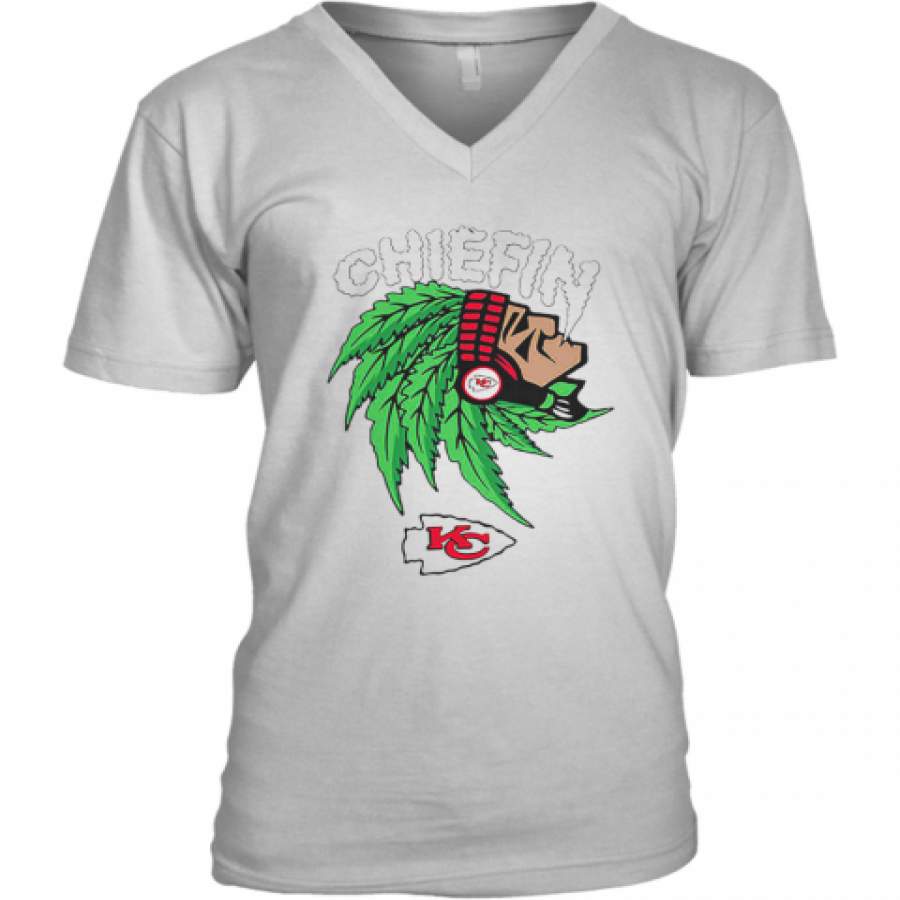 Chiefin Weed Smoking Indian Kansas City Chiefs Champions V-Neck T-Shirt