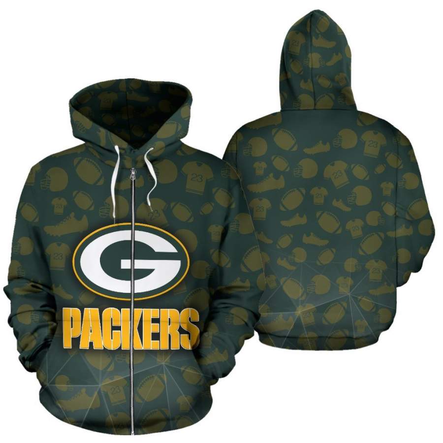 Green Bay Packers Zip-up Hoodie All Over Print