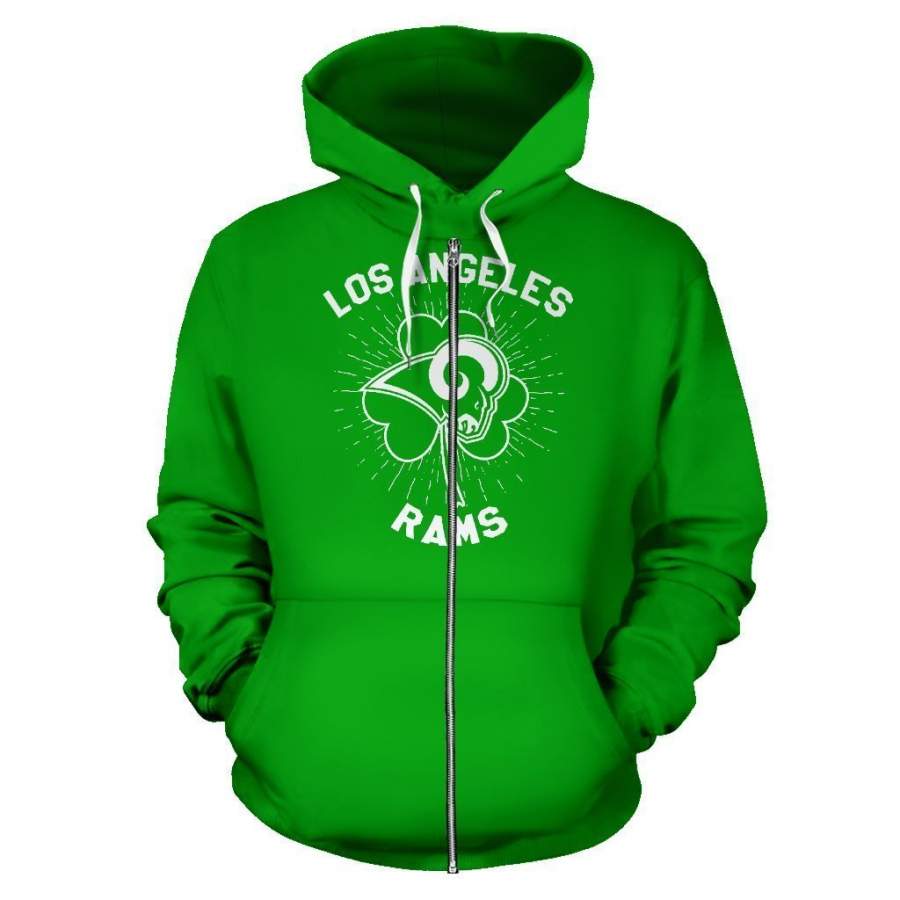 Los Angeles Rams ST Patrick’s Day Zip Up Hoodie