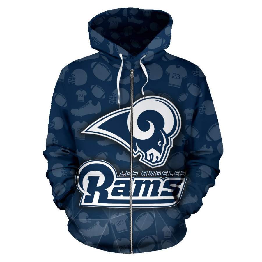 Los Angeles Rams Zip-up Hoodie All Over Print