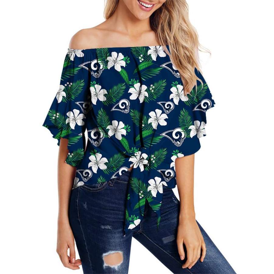 Los Angeles Rams Women’s Shirt Floral Printed Strapless Short Sleeve