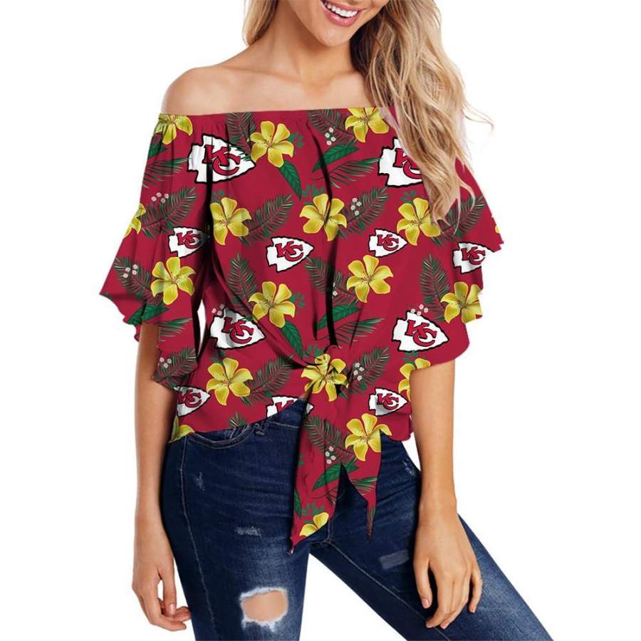 Kansas City Chiefs Shirt Womens Floral Printed Strapless Short Sleeve