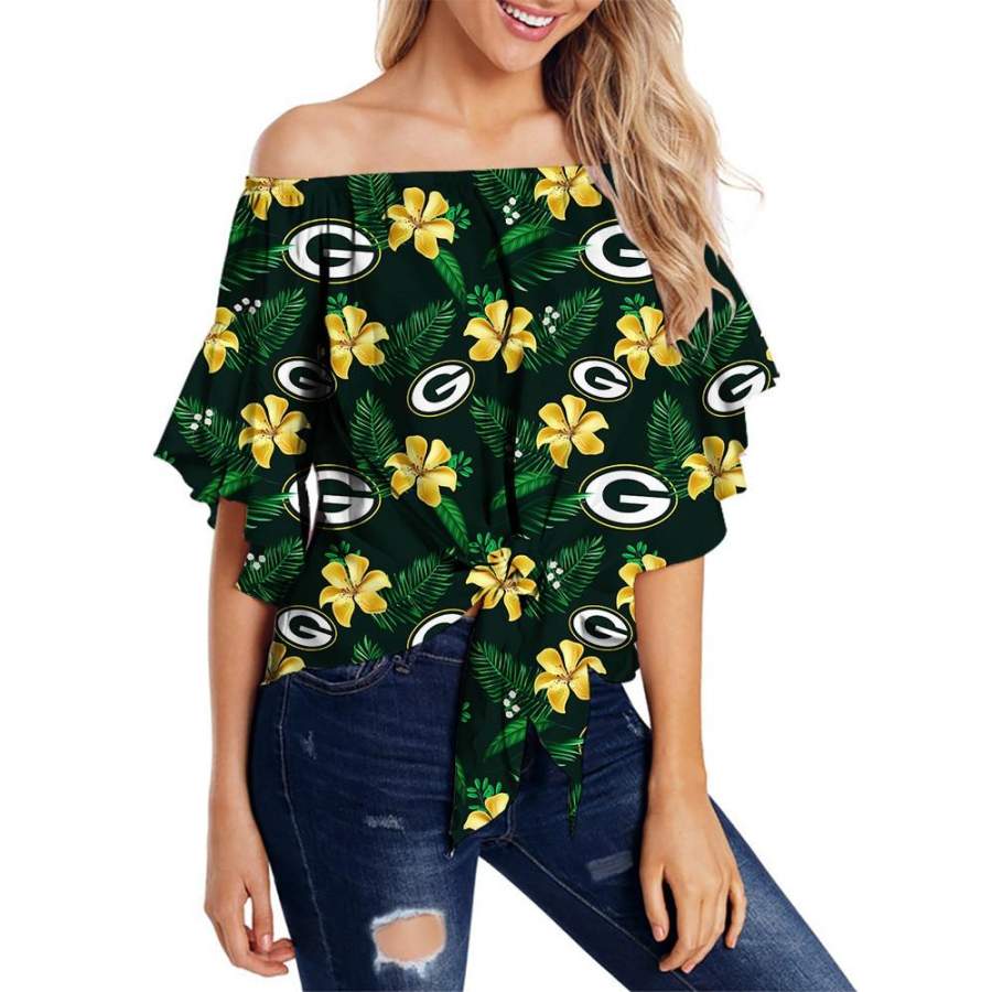 Green Bay Packers Shirt Womens Floral Printed Strapless Short Sleeve