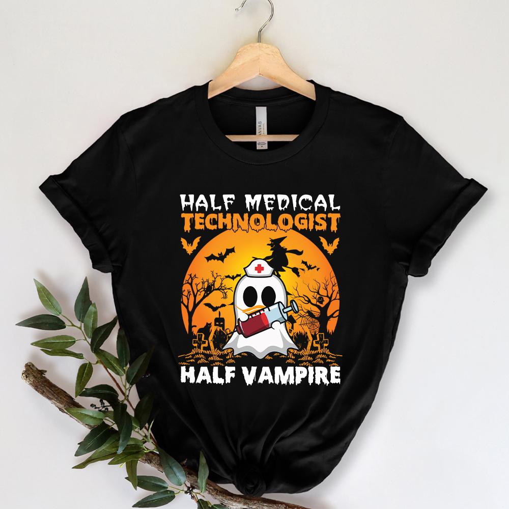 Halloween Half Medical Technologist Half Vampire Ghost Nurse Unisex T Shirt