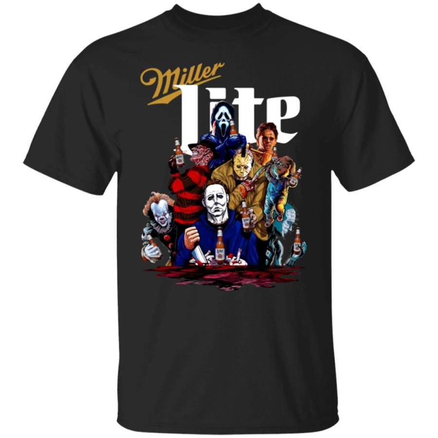 Halloween Horror Characters Drink Miller Lite Shirt