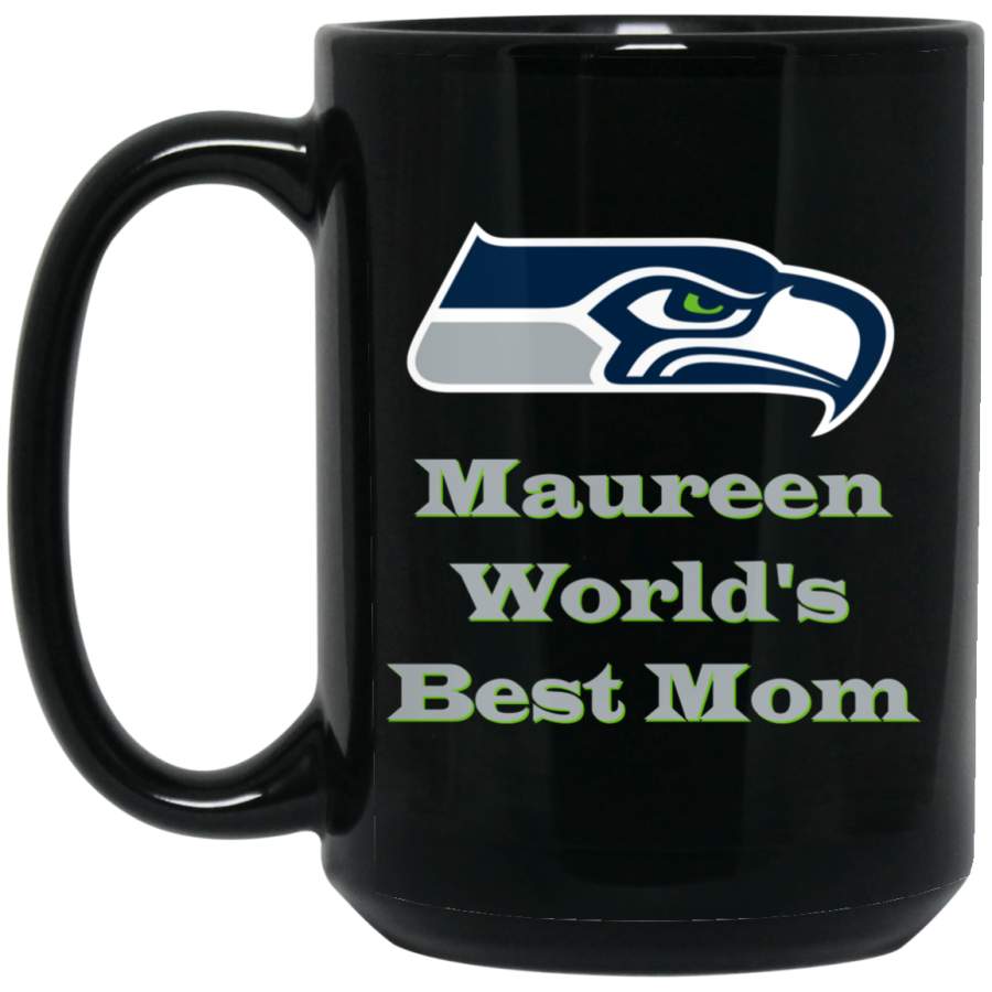 Custom Personalized Seattle Seahawks Silver Text Maureen BM15OZ 15 oz. Black Mug