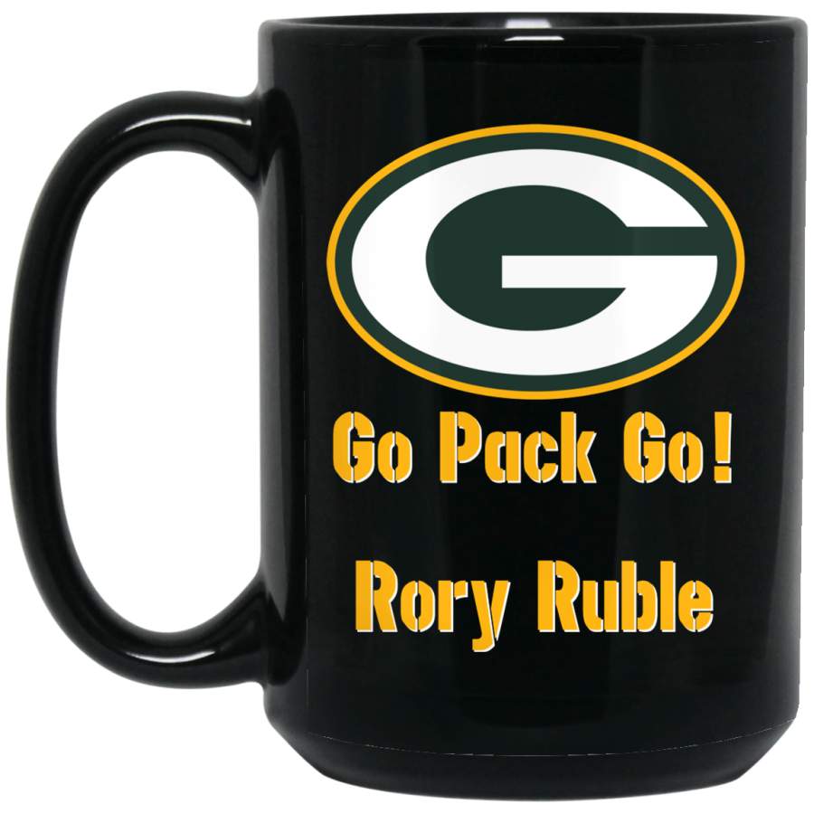 Custom Personalized Green Bay Packer Yellow-White Text Rory Ruble BM15OZ 15 oz. Black Mug