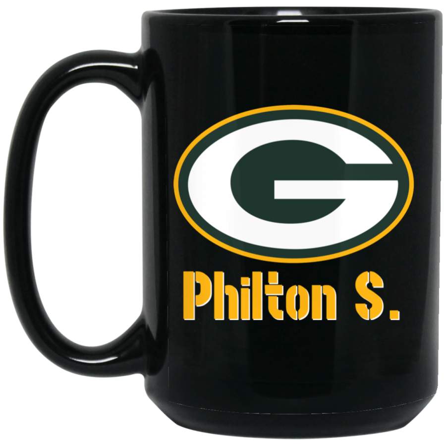 Custom Personalized Green Bay Packer Yellow-White Text Philton BM15OZ 15 oz. Black Mug